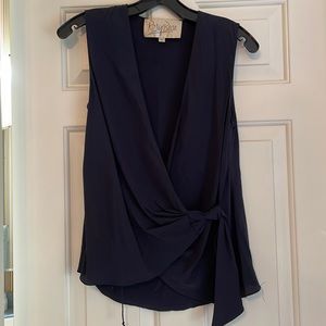 Rory Beca navy blue silk wrap sleeveless blouse size XS